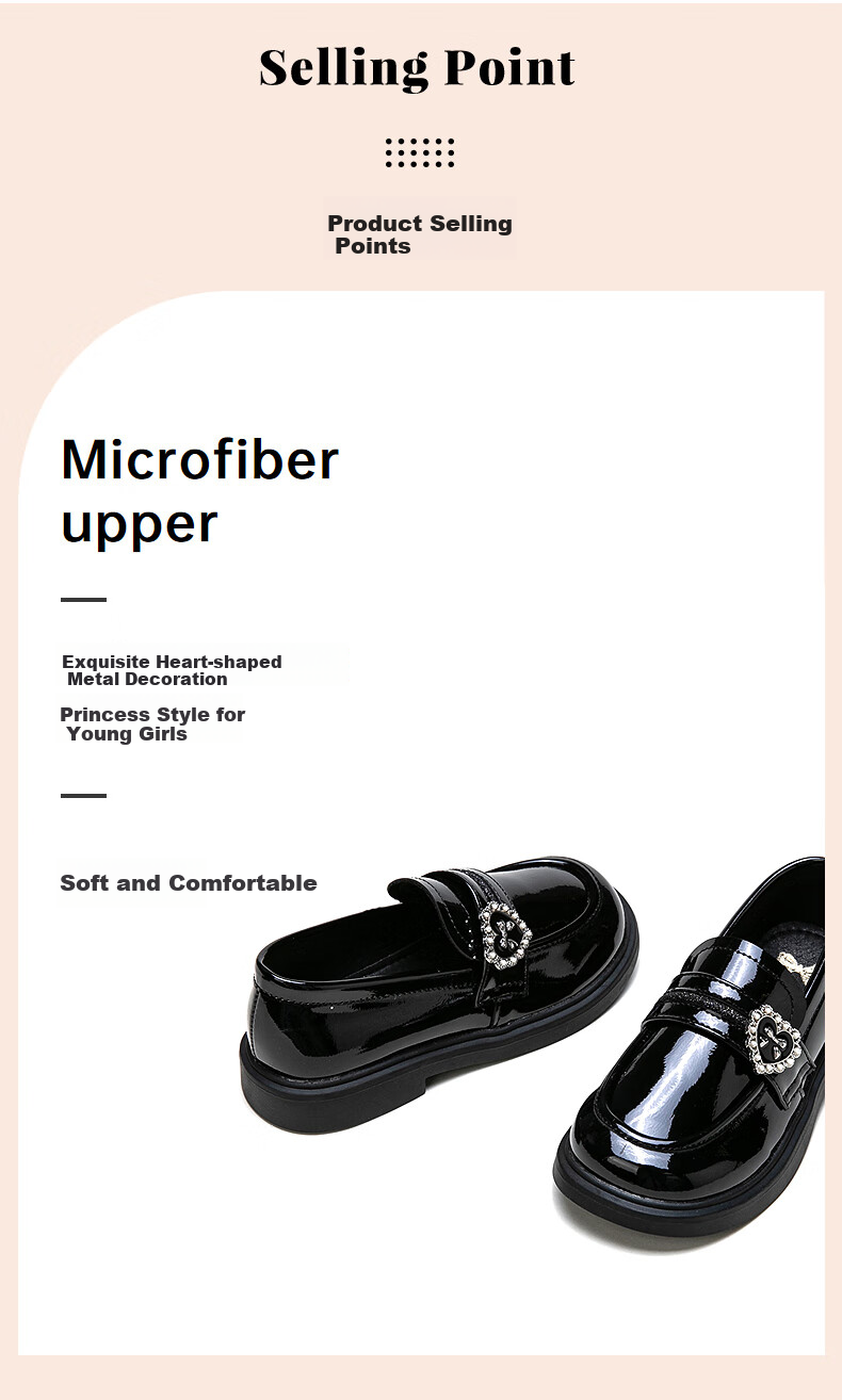 Follow Me Girls' Leather Shoes Spring And Autumn Stylish Soft-Soled Loafers Children's British Style Black Versatile Flats Black Size 32 4