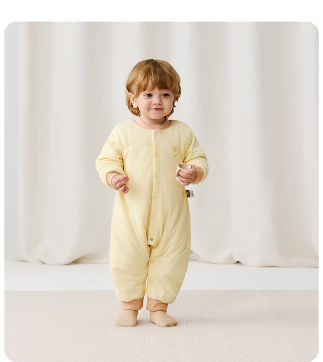 TONGTAI Baby Romper Autumn Winter Pure Cotton Padded Newborn Jumpsuit Thin Cotton Crawling Suit Yellow 80cm 7
