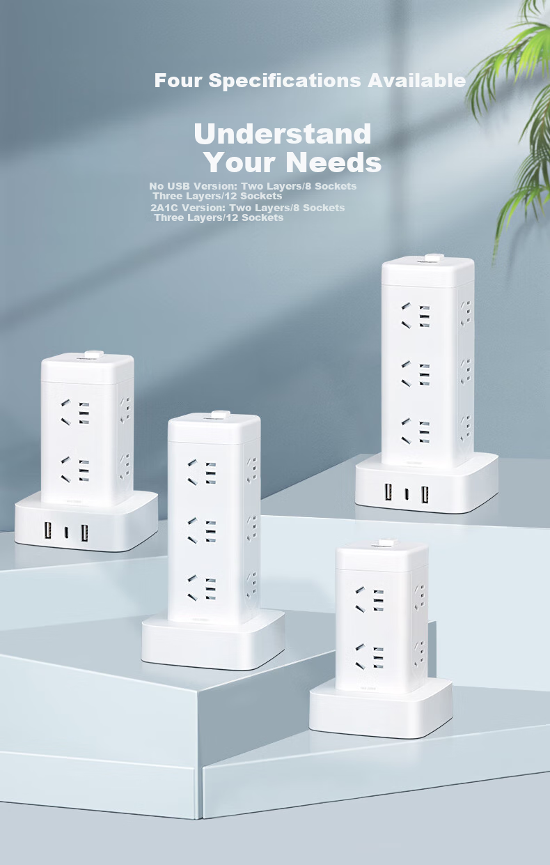 DELIXI Floor-Standing Socket/tower Desktop Socket/power Strip/extension Cord/extension Board/power Bar/power Strip with Master Switch, 8 Outlets, Five-Hole, 1.7 Meters 4