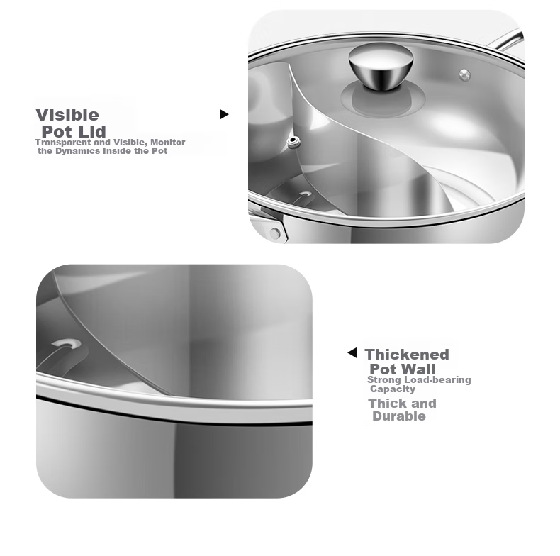 COOKER KING Dual-Sided Hot Pot 30cm, 304 Stainless Steel, Easy-Clean Hot Pot, Soup Pot Compatible with Induction Cooker, for 4-6 People 9