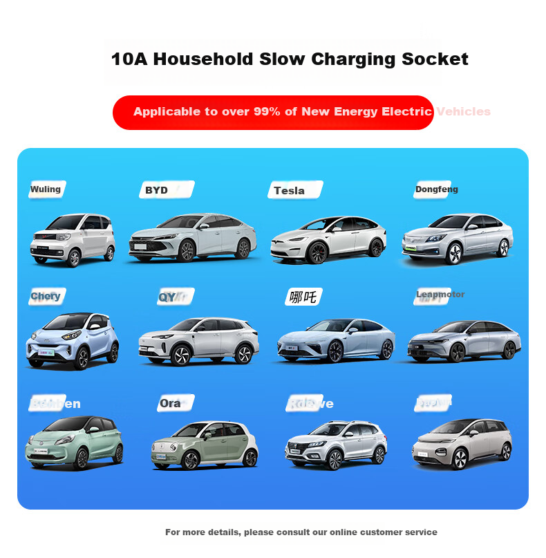 JS JISHUN BYD Wuling Chery New Energy Vehicle Electric Car Slow Charging Anti-Overload Charging Extension Cord Power Strip Socket 10A High Power Plug Adapter Extension Cord 4.8 Meters 2