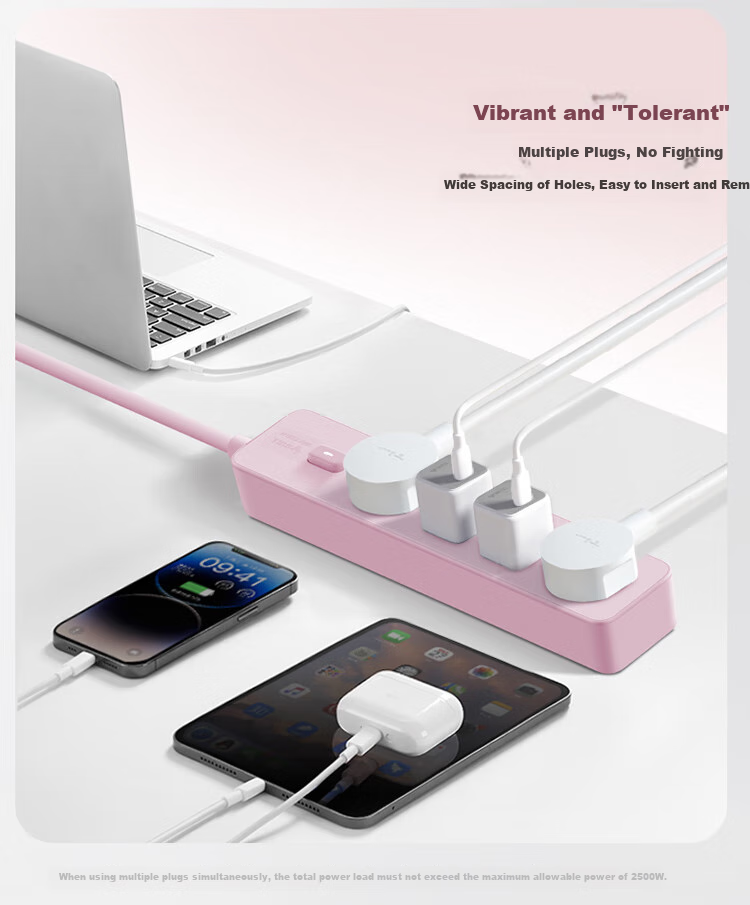 BULL Power Strip/Extension Cord/Surge Protector, 4 Outlets with Master Switch, 1.8m Long Cord, Gen Z Style GN-Z1221 Cherry Blossom Pink 4