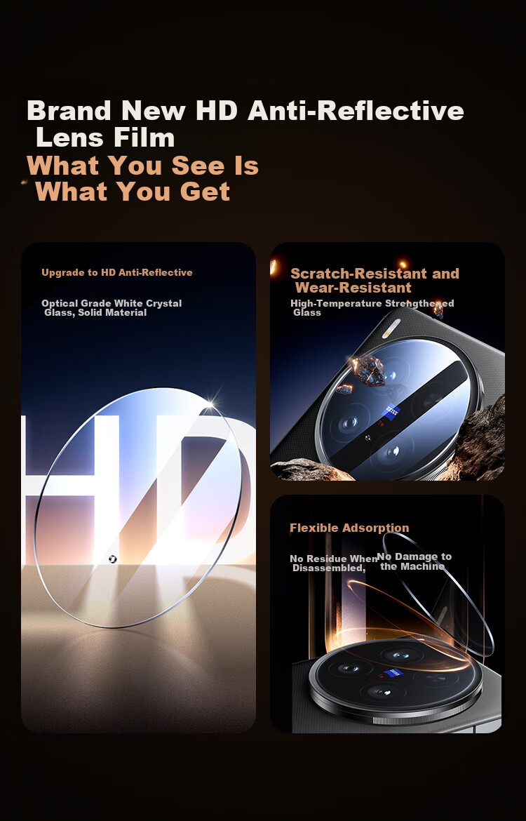 BIAZE [HD Anti-Reflective 2 Pieces] Lens Protector for Vivo X200 Ultra, X200ultra Phone Rear Camera Protective Film, Tempered Glass, Non-Destructive Pixel, JM653 2