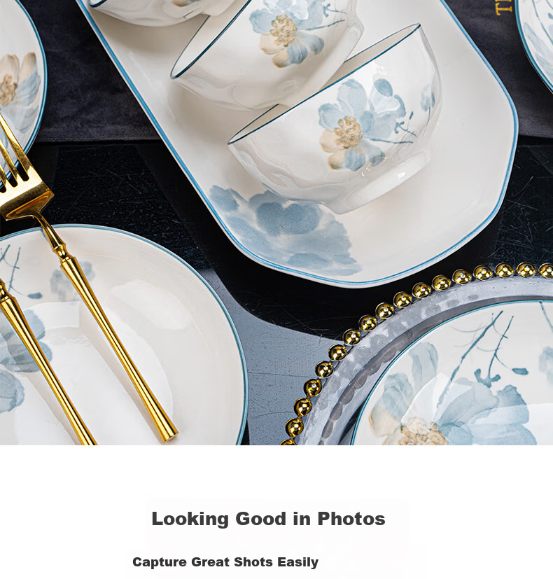 KANGQIN Underglaze Color Dinnerware Set for Home Use, 2025 New Stylish Ceramic Bowls, Plates, Chopsticks And Tableware Set, Fragrant 11