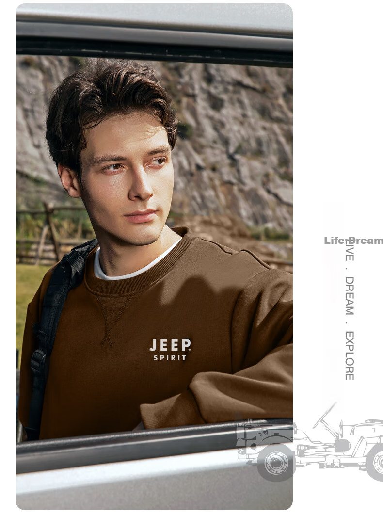 JEEP SPIRIT Men's Sweatshirt, Spring And Autumn Heavyweight Loose Round Neck Men's Jacket, Outdoor Casual Sports Trendy Top, Men's Clothing 12