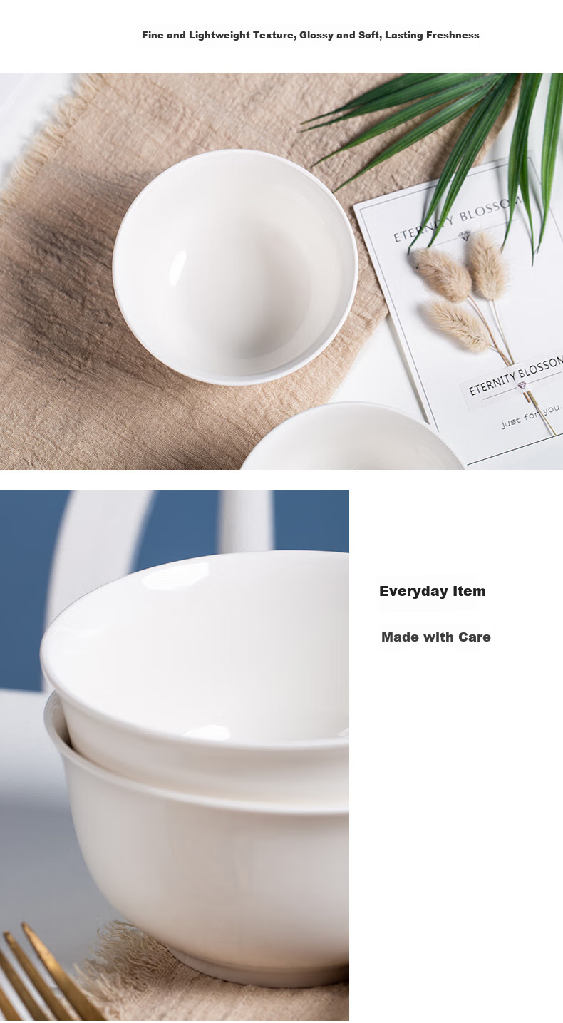 Haoya Underglaze Ceramic Tableware, Simple Style Rice Bowls And Soup Bowls, Household Pure White 5-Inch High-Foot Bowls, Set of 8 7