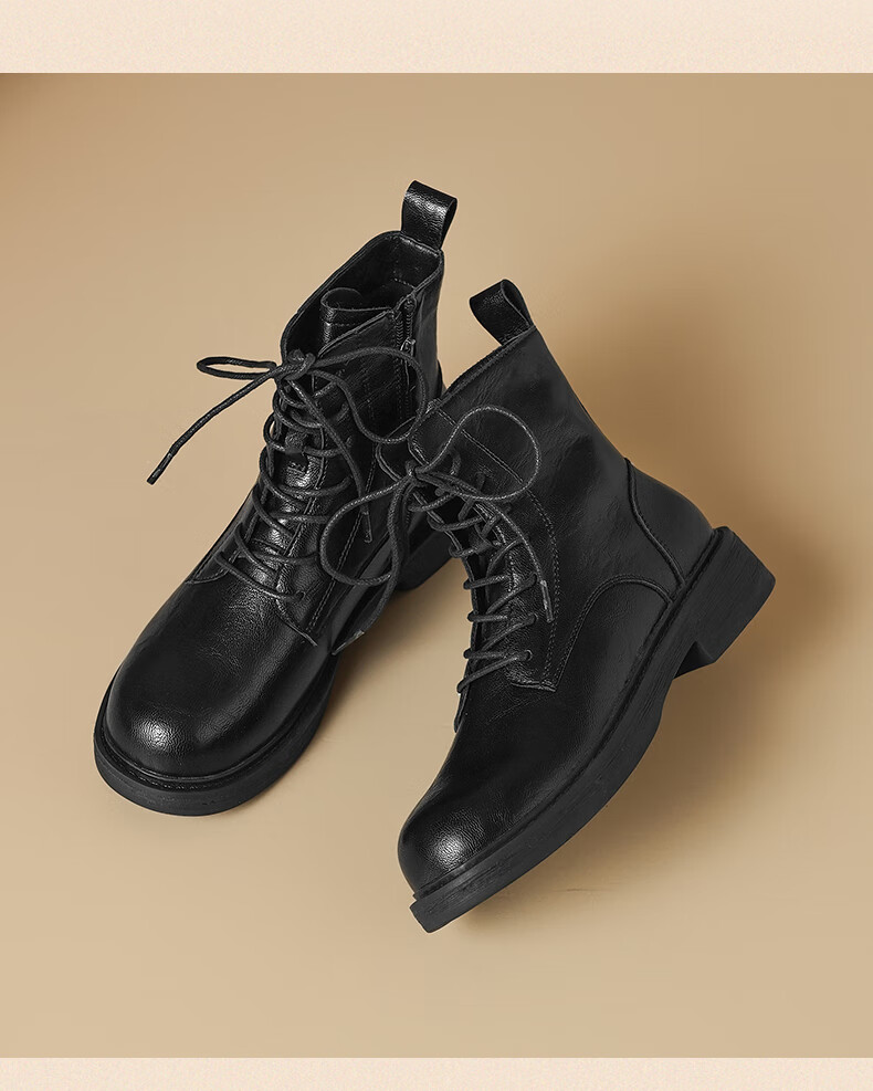 ZHR Women's Martin Boots Winter Flat Knight Short Boots British Slim Fleece Warm Leather Shoes KR10A Black 35 9