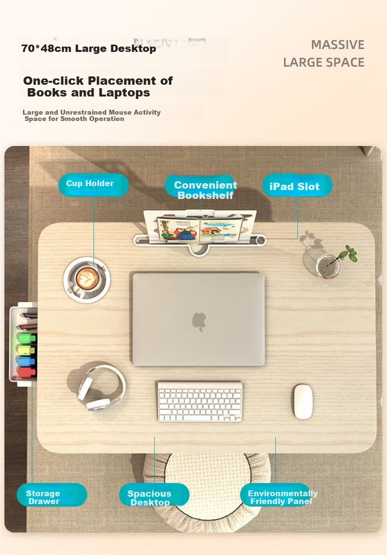Quanpinwu Foldable Adjustable Bed Laptop Desk, Small Table for Student Dormitory, Large Lazy Desk for Home Use 2