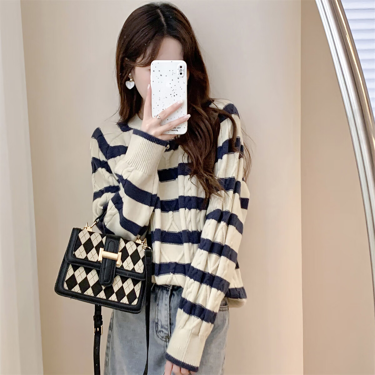 TonLion 2025 Autumn Winter Striped Cable Knit Women's Crew Neck Pullover Sweater