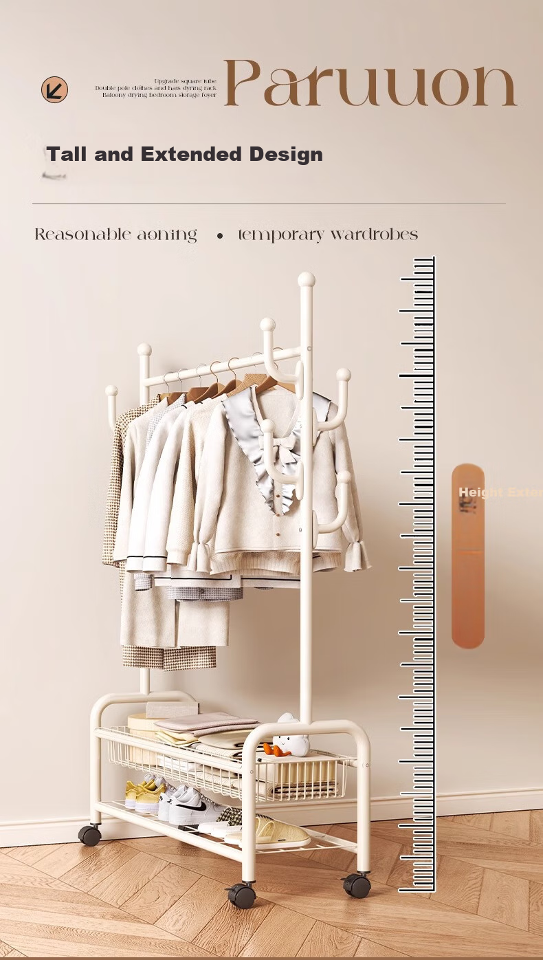 Yimo Movable Coat Rack, Floor-Standing Home Bedroom Iron Storage Shoe And Hat Hanger, 100 Double-Layer - White 4