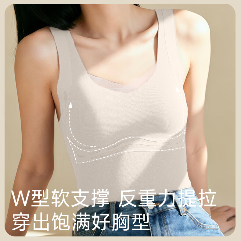 GUJIN Women's Autumn Winter Warm Vest with Built-in Chest Pad Wool Silk Blend V-Neck Thermal Underwear Bra-Free Base Layer 1