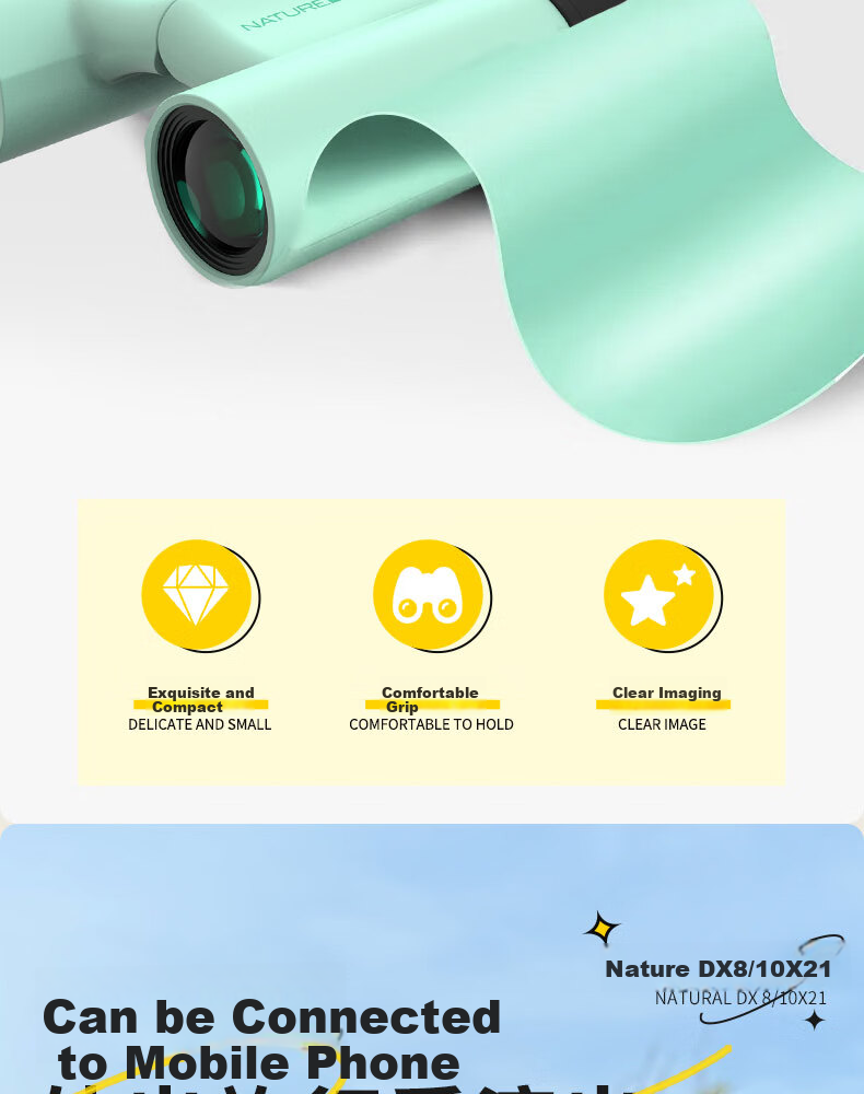 Celestron Nature DX 8x21 White High-Power Professional Stylish Portable Binoculars for Mobile Phone Outdoor Hiking Concert 8