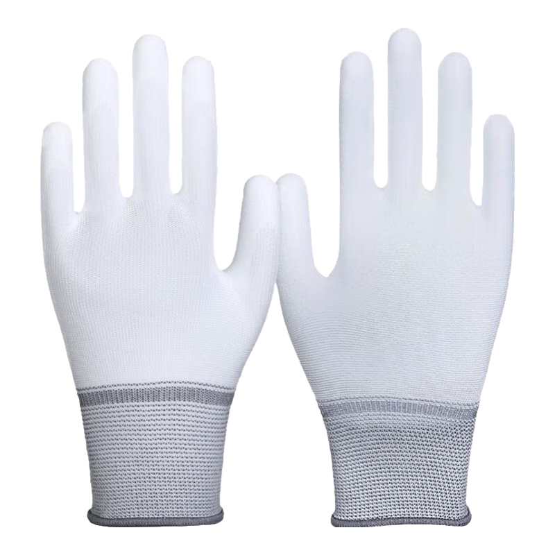 Ams PU Nylon Coated Finger Gloves, Lightweight Summer Work Gloves, White, Wear-Resistant, Anti-Slip, Breathable, Unisex, Large Size, 12 Pairs