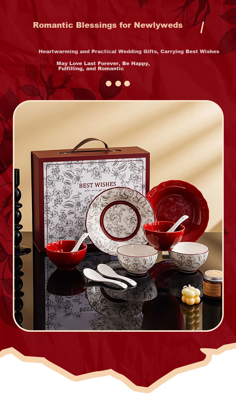 Jiwusenlin Red Gift Box Set of Tableware, Housewarming Gift, Moving Present, Engagement Or Wedding Gift, 10 Pieces 8