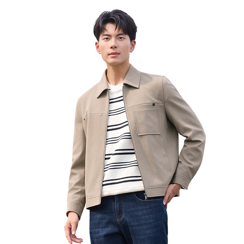 Laxdn Men's Jacket for Autumn And Winter, Warm [Twill Woven Fabric], Easy-Care Simple Casual Outerwear for Men, Light Khaki, M