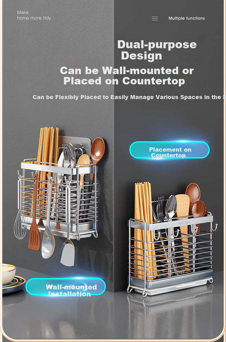 Shuaishi Kitchen Storage Rack Chopstick Holder, 304 Stainless Steel Chopstick Organizer Box, Draining And Anti-Mold Chopstick Cage 4