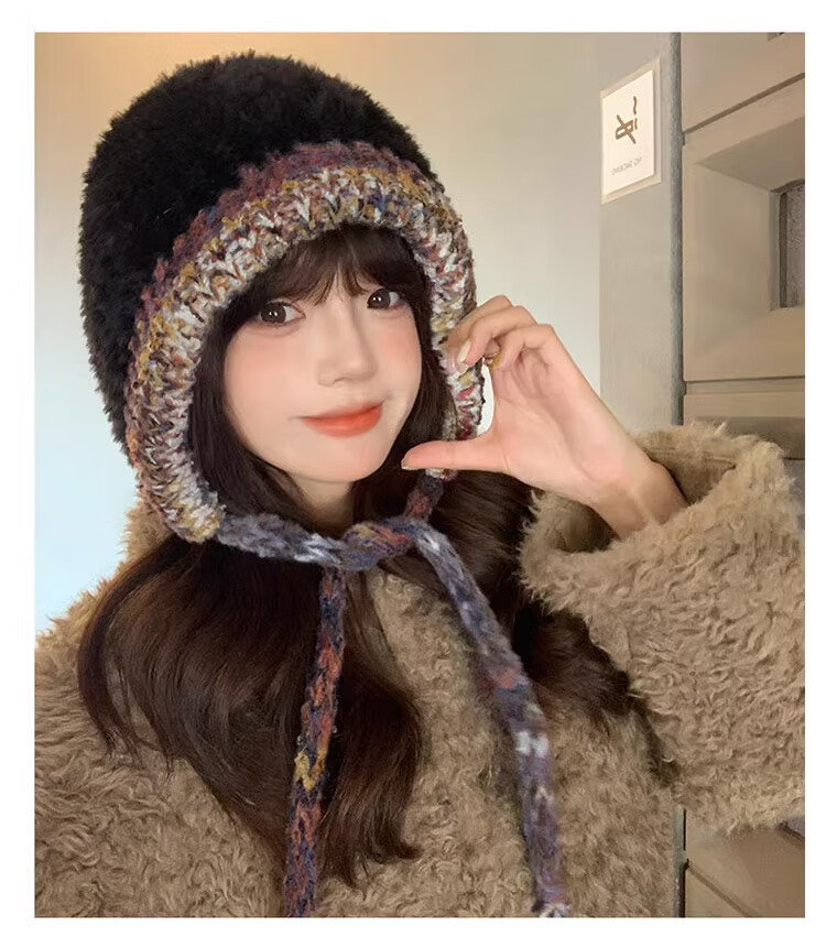 XUEXIMAN Women's Winter Split Fashion Cute Knitted Hat High-End Face-Slimming Warm Cold-Resistant Woolen Hat Versatile 6