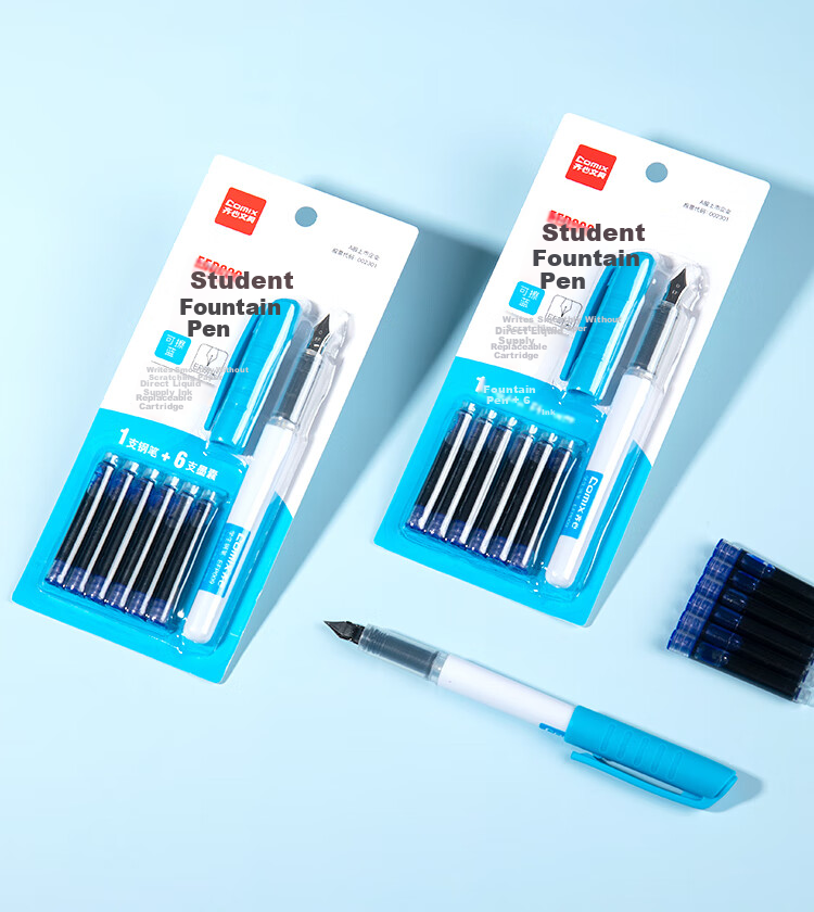 COMIX Erasable Posture Correction Fountain Pen 0.38mm Wuhuang Collaboration Erasable Copy Pen 1 Piece EF Fine Nib Erasable Blue Ink Cartridge 4 Pieces EWHGF0100 8