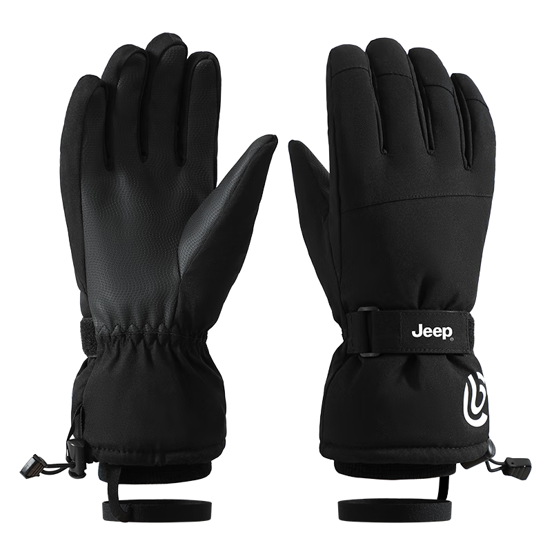 JEEP Men's Winter Ski Gloves Thickened Fleece Warm Waterproof Touchscreen Windproof Gloves Black