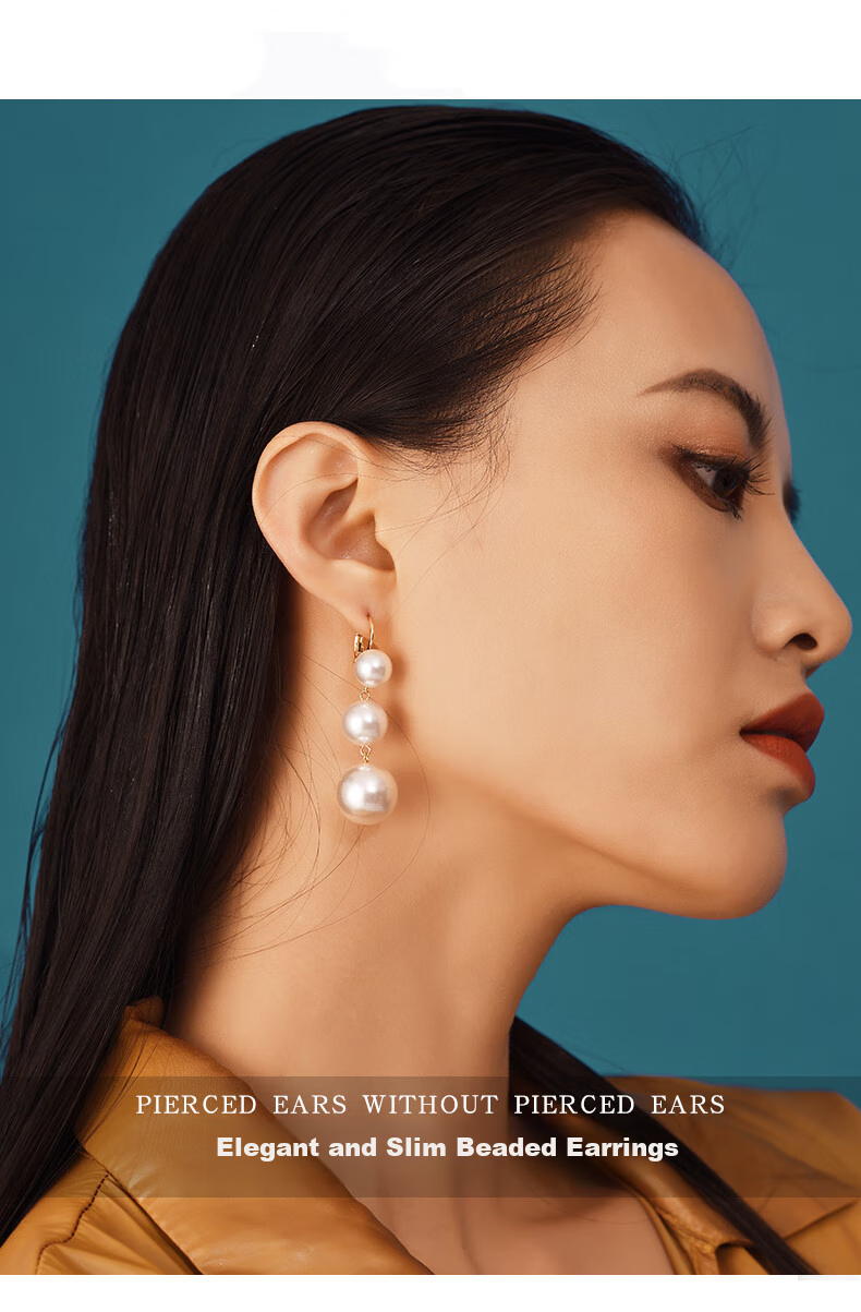 Dairuo Pearl Earrings, White Studs, Face-Slimming, Fashionable, Long-Style, Practical for Women, Versatile for Commuting, Versatile Earrings, Gift 1