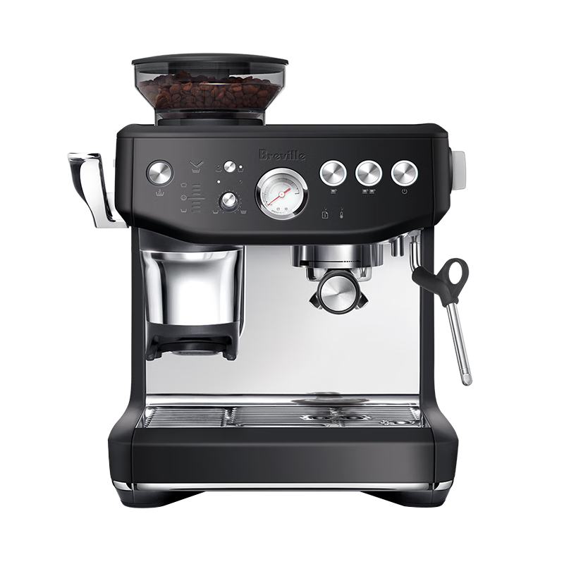Breville BES876 Semi-Automatic Espresso Machine Home Use Italian Style Integrated Grinder and Milk Frother Smart Tamper Assistance System Large Capacity Water Tank 25-Level Grinder