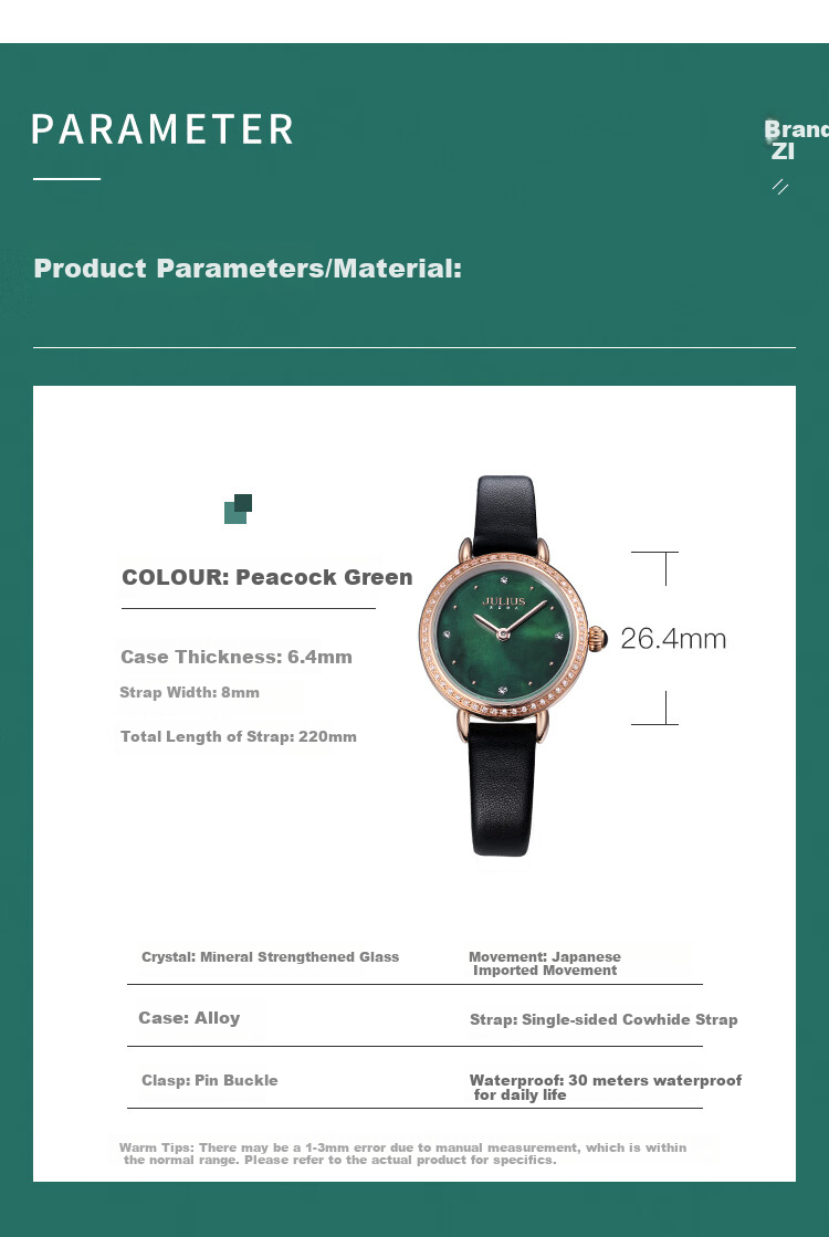 Julius Watch, Korean Version, Youthful And Simple Design, Suitable for Students, Quartz Movement, Waterproof, Unisex Watch for Men And Women, Black, JA-1055E 6