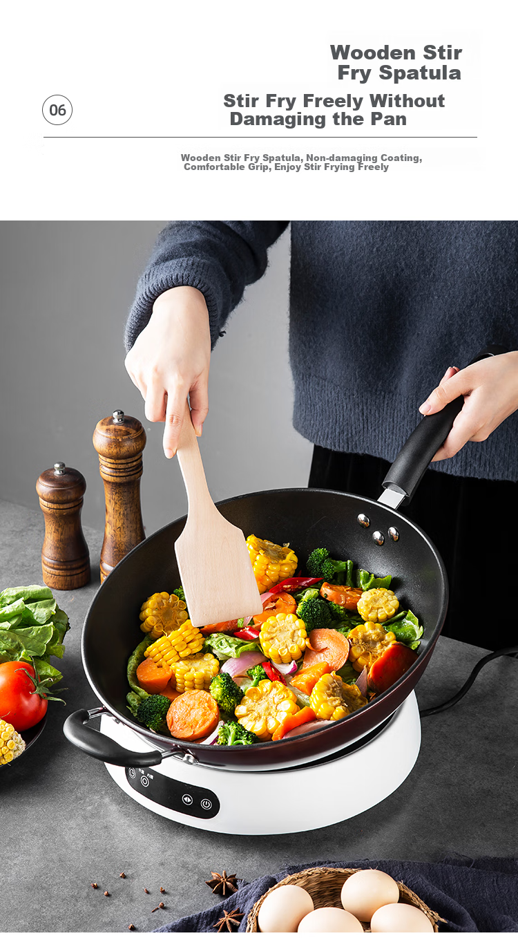 MAXCOOK Cookware Set Including Wok, Cutting Board, Chef's Knife, Fruit Knife, Scissors, Wooden Spatula, Spoon, Rice Spoon, 8-Piece Kitchen Utensil Set MCTZ005 8