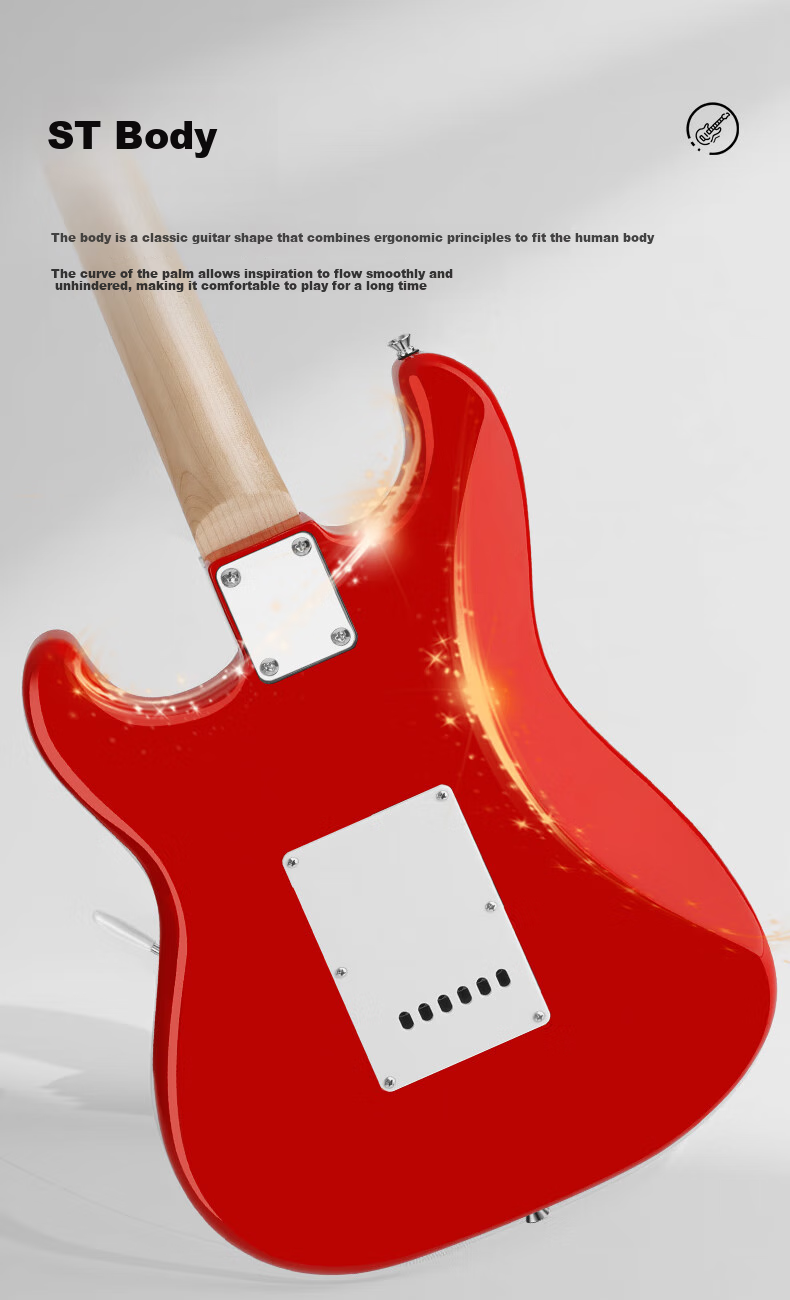 Minsine Electric Guitar for Beginners, Suitable for Male And Female Students, Primary And Secondary School Students, Adults, Universal Single Tremolo ST Electric Guitar Entry-Level Musical Instrument 6