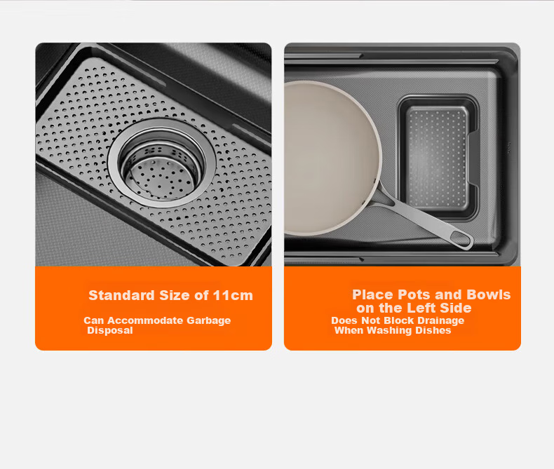 Canbo Large Single Sink, SUS304 Stainless Steel Kitchen Embossed Nano Faucet Set, Integrated Vegetable Washing Basi 7