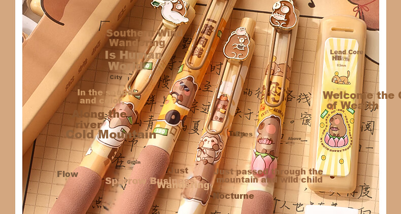 Kaba Bear 2.0mm Thick Automatic Mechanical Pencil High-Posture Stylish Student Auto-Click Pencil Set Blue 2