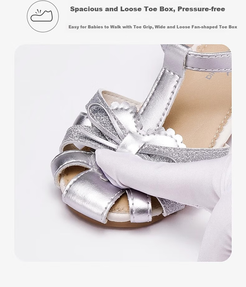 David Bella Girls' Sandals Children's Princess Leather Shoes Silver Summer Big Kids Hollow Out Performance Shoes 2