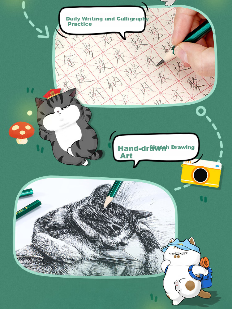 COMIX Wuhuangrensheng Is Wilderness 2B Pencils 10 Pieces, Classic Green Wooden Hexagonal Pencils, Student Exam Marking Cards Writing Art Wooden Pencils, EWHMP0105 6