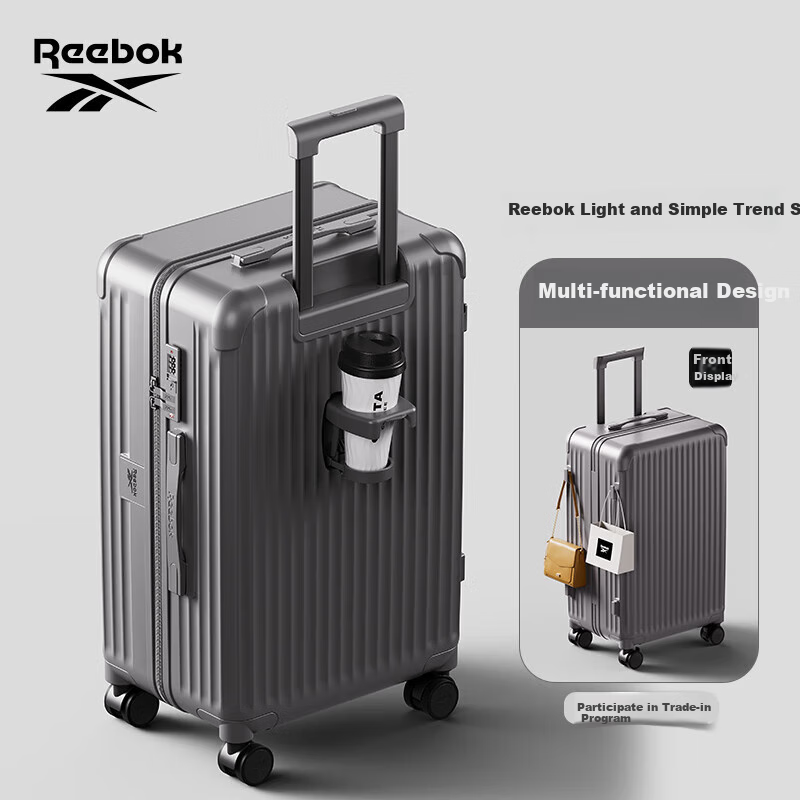 Reebok Luggage, PC Suitcase, Multifunctional Large Capacity Travel Password Lock Suitcase, Leather Case, Mouteng Gray, 24 Inches