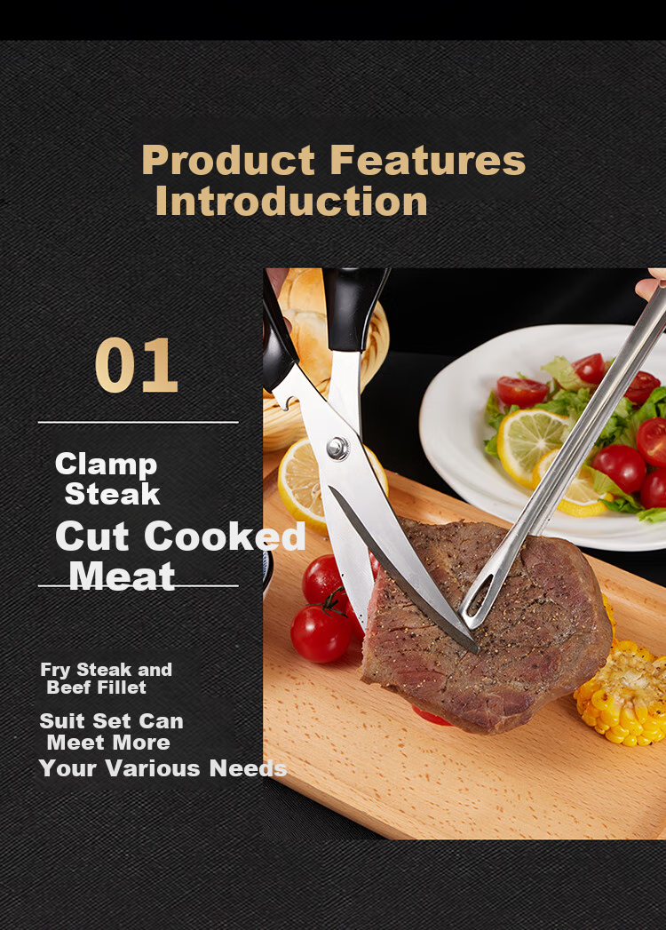 BJ Stainless Steel Barbecue Tongs Set of Three, Steak And Meat Tongs, Kitchen Utensils, Barbecue Scissors, Food Clamps Set 4