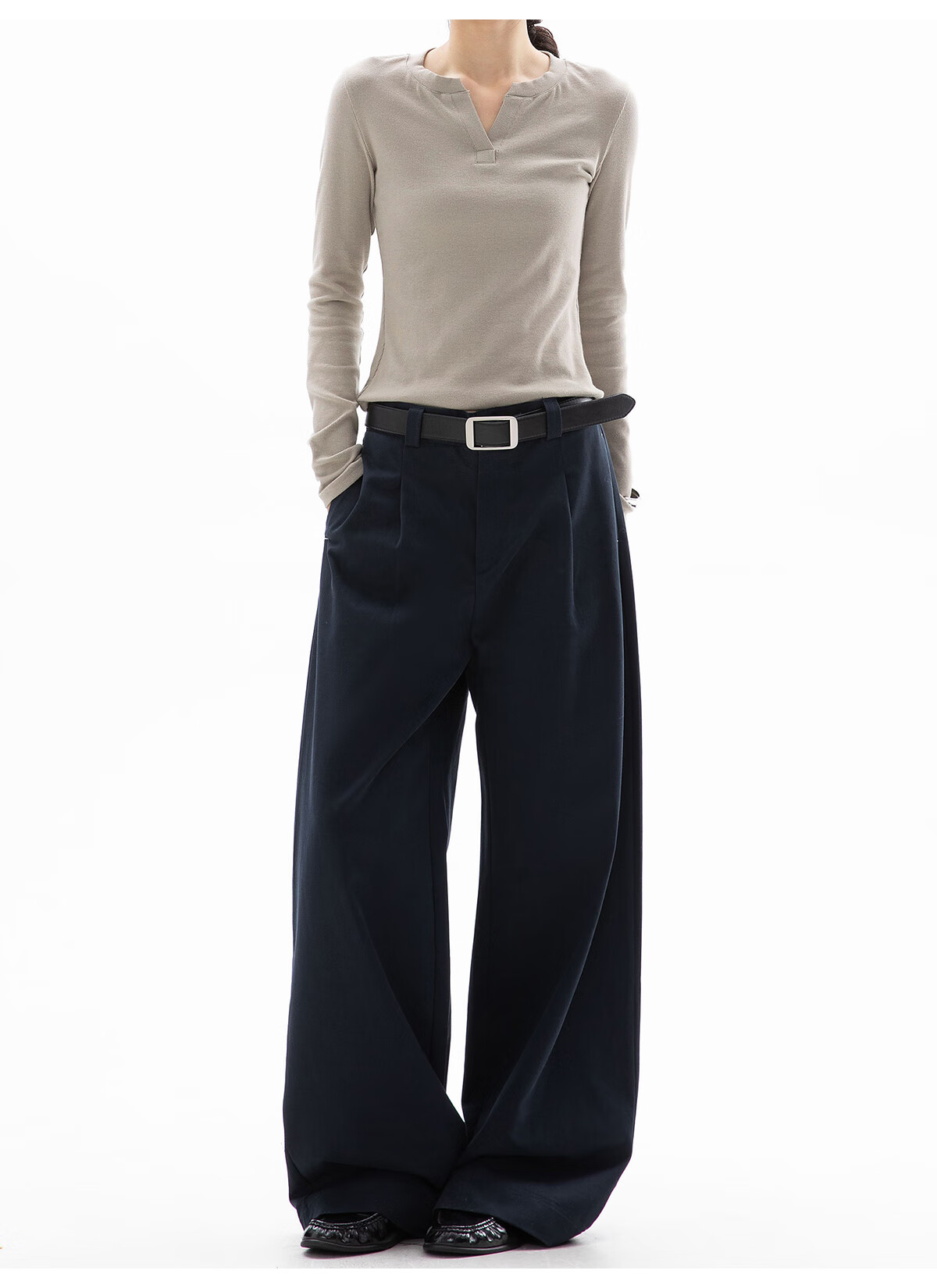 ICH MODE Women's American Style Straight-Leg Dress Pants Autumn Winter New Loose Wide-Leg Suit Trousers Casual Khaki Pants Khaki M 24
