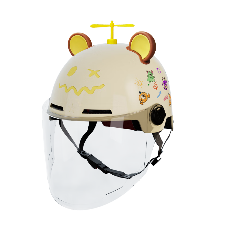 Luyuan Electric Bike Helmet Parent-Child Adult and Kids Helmet 3-6 Years Summer Cute Boys and Girls Safety Cap Baby 3-12 Years Beige 3C Long Visor