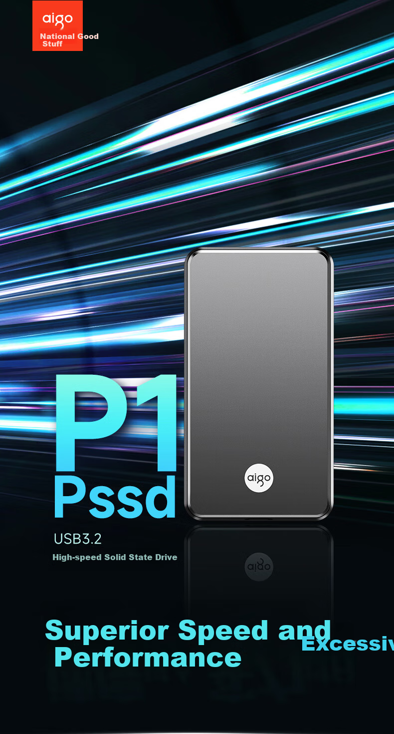 Aigo 2TB Portable Solid State Drive (PSSD) P1 Type-C USB3.2 Read Speed 2000MB/s Direct Phone Connection Portable External Hard Drive Supports Ai Local Deployment 1