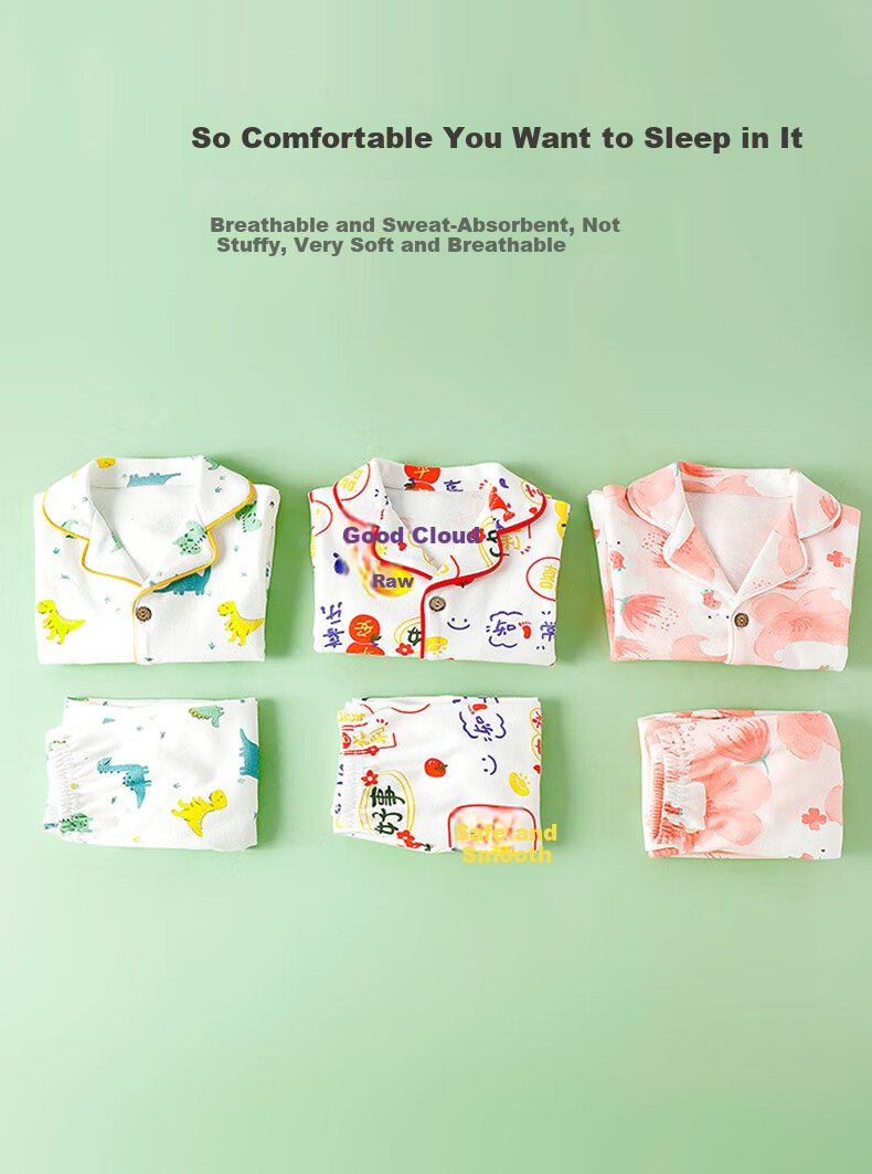 YISHUANGER Children's Homewear Set Girls Pajamas Air Conditioning Clothes Summer Thin Baby Boys Blooming Flower 120 8