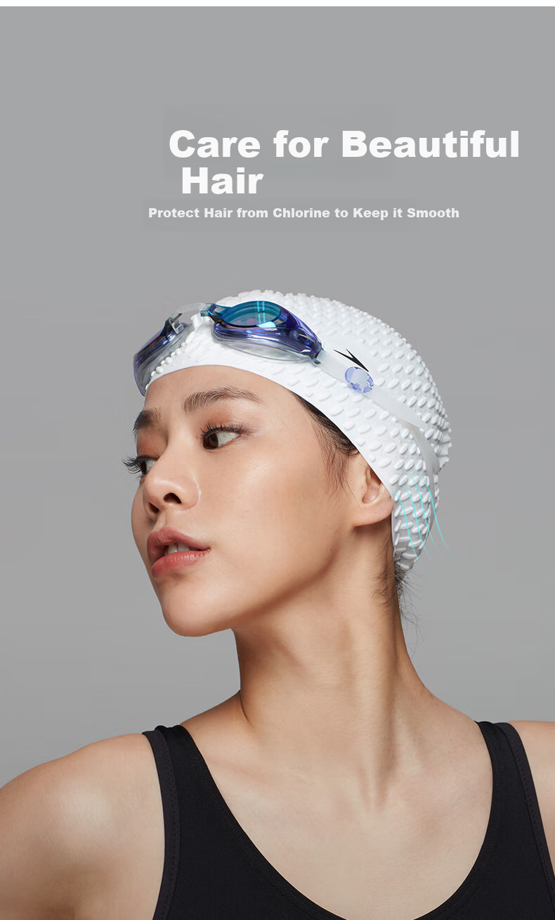 Speedo Bubble Swim Cap, Low Temperature Warmth Comfortable Non-Binding Waterproof Hair Protection Silicone Swim Cap, Blue 5