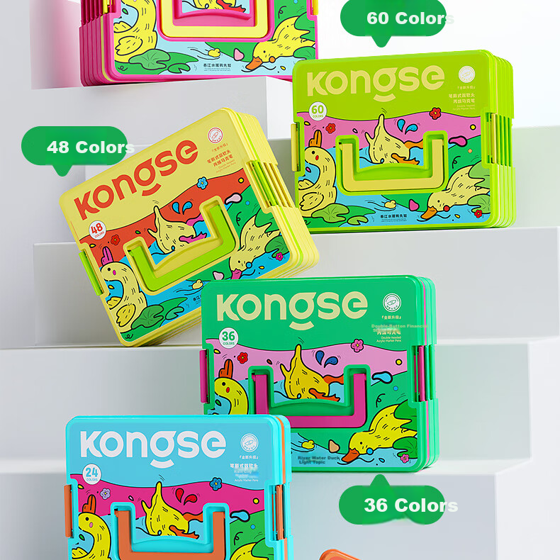 Kongse Acrylic Markers, 24 Colors, Dual-Tip Soft Tip, Watercolor Pens, Non-Translucent, Stackable, for Elementary School Students And Children, Washable, Non-Toxic Coloring Markers, Watercolor Pens, Gift, Back-To Essential 2
