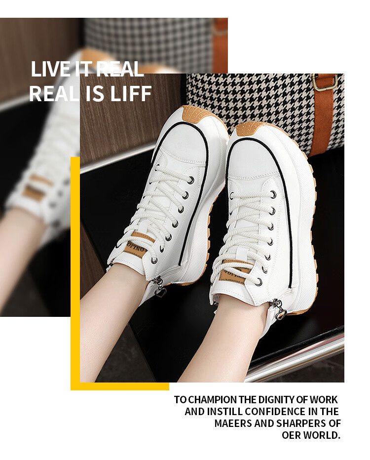 TonLion Women's Autumn Winter High-Top Casual Shoes Elevated Thick-Soled Sports Dad Sneakers Boots Khaki Size 38 2