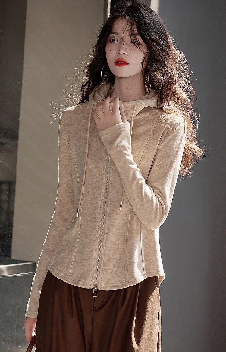 Dme [Young Version of Walking Out] Spring And Autumn Sporty Double-Zip Hooded Comfortable Slimming Treasure Women's Top 7