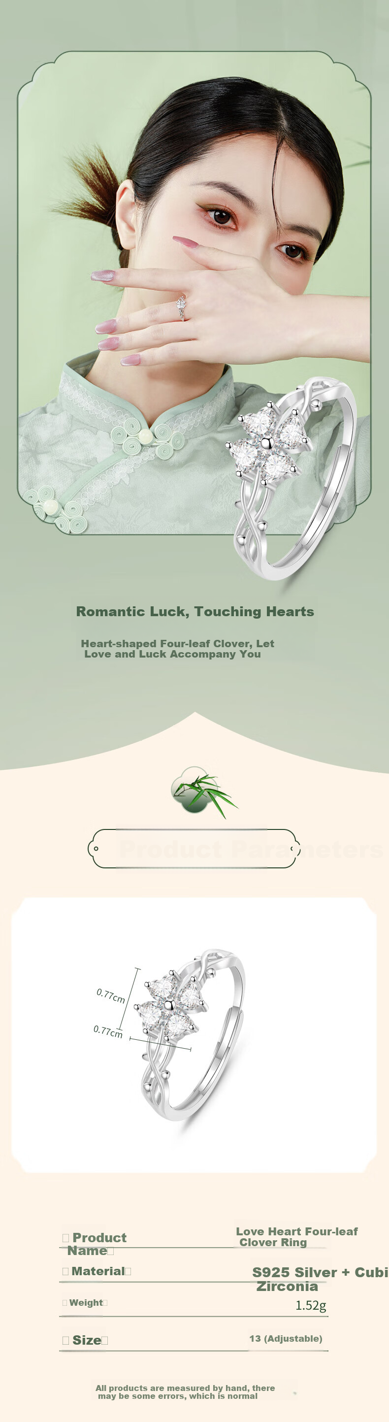 MOLADY [Birthday Gift] Four-Leaf Clover Silver Ring for Women, Fashionable Confession Single Ring, Anniversary Gift for Girlfriend Or Wife 1