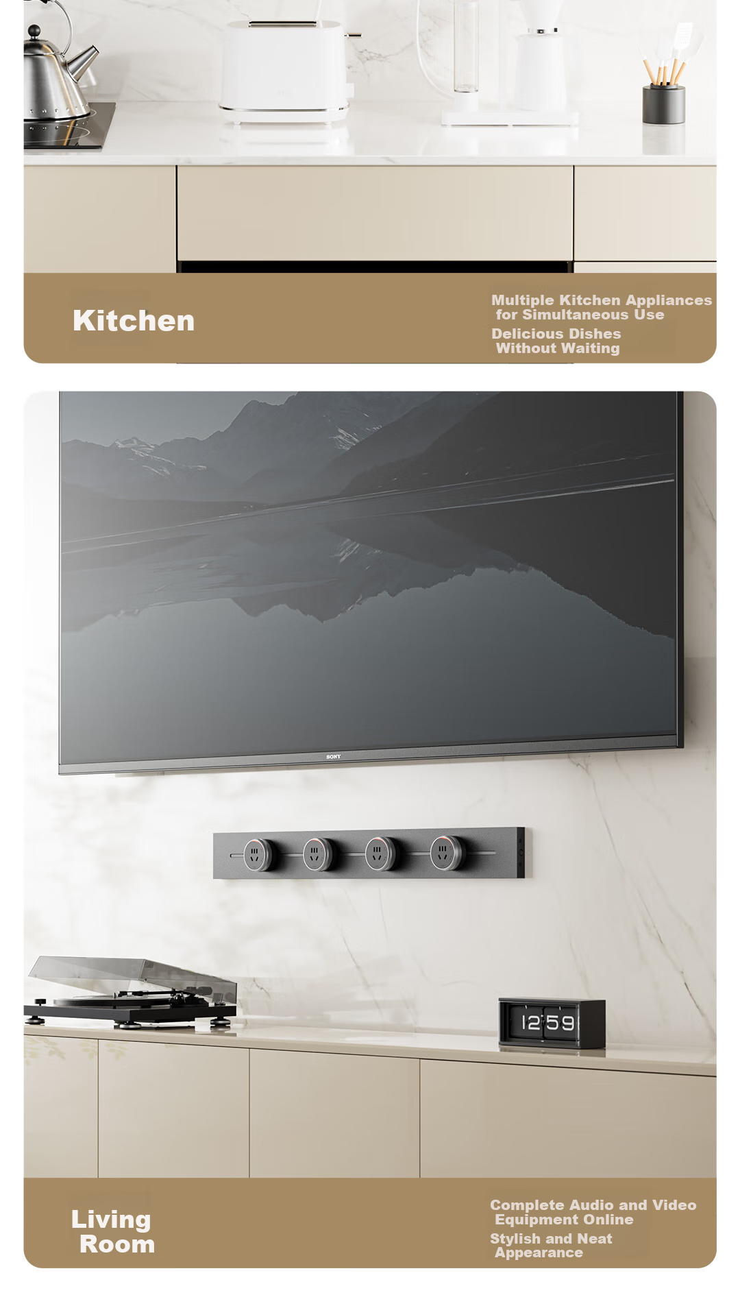 PHILIPS Surface-Mounted Track Socket Switch Panel, Wall-Mounted without Slots, Movable Sliding Rail Panel for Sideboard, Track-Type Sliding Power Strip, 42cm Track + 2 Adapters, Black 14