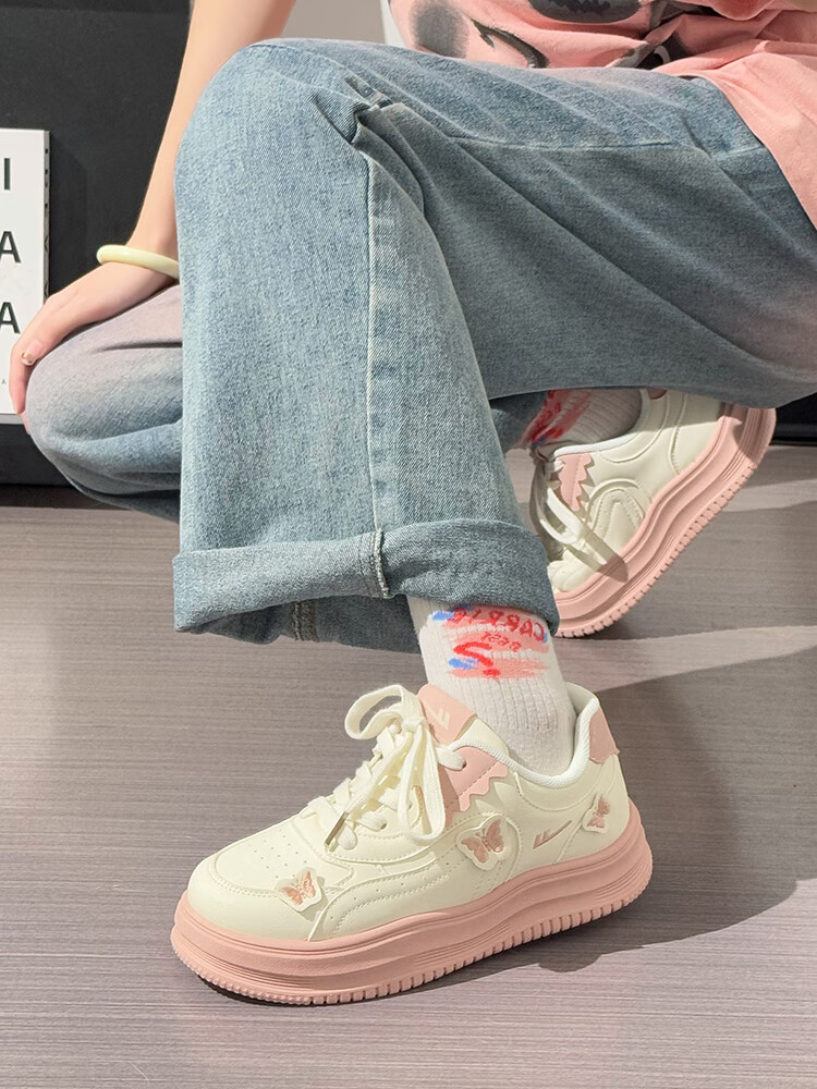 Huili Pink Butterfly Platform Shoes for Women, New Soft-Soled Comfortable Casual Shoes, Beige Pink, Size 36 (Runs Small Half Size) 5