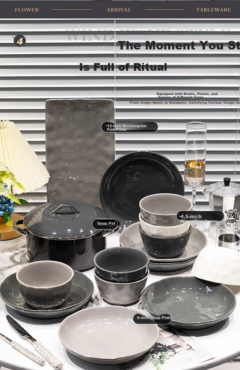 KANGMO New Nordic Style Luxury High-End Ceramic Dinnerware Set with Bowls And Plates, Carlos 54-Piece Set 3
