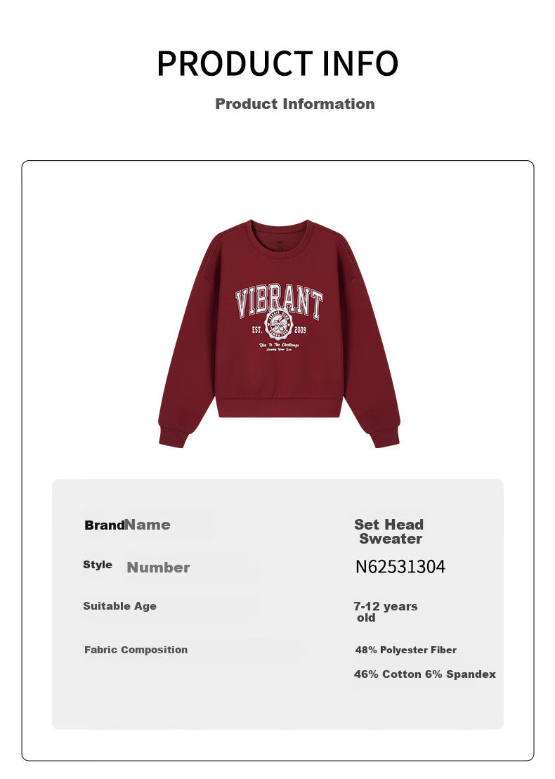 361° Children's Clothing, Kids' Sweatshirt, Fall 2025, for Older Girls, Retro College Style Trendy Short Top, Red, Size 140 16