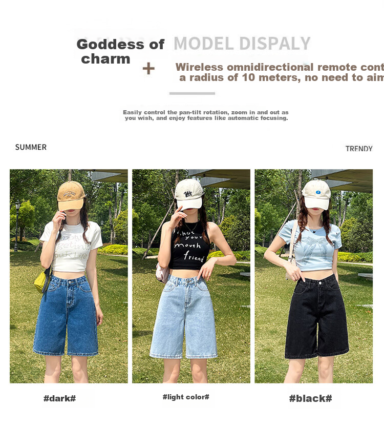 Jeanswest Women's High-Waist Five-Point Summer Loose Straight-Leg A-Line Petite Mid-Length Denim Shorts Dark Blue 25 5