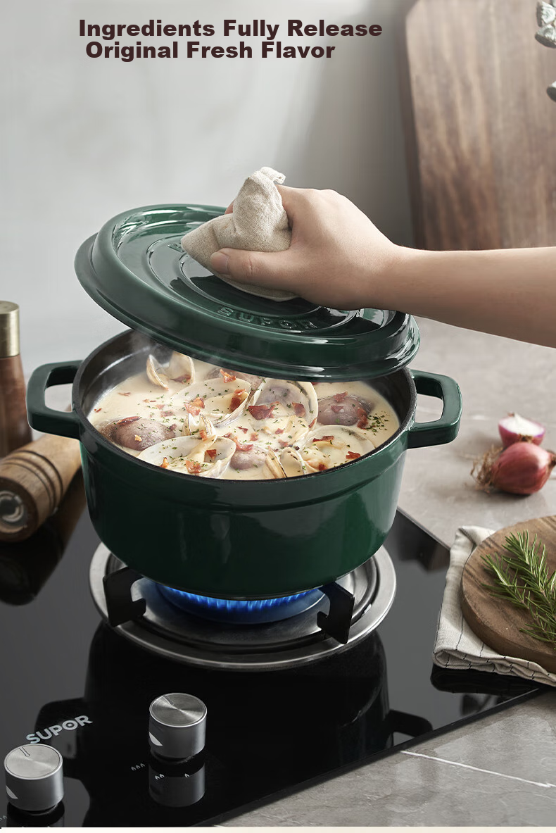 SUPOR Enameled Cast Iron Soup Pot Large Capacity Stew Pot Round Thickened Braising Cookware ET24MF01-R 7