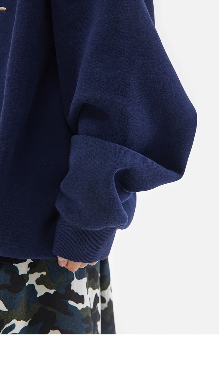 Crying Center Blue Wool Layered 3C Logo Fleece Sweatshirt Deep Blue S [Wen Qi Same Style] 23